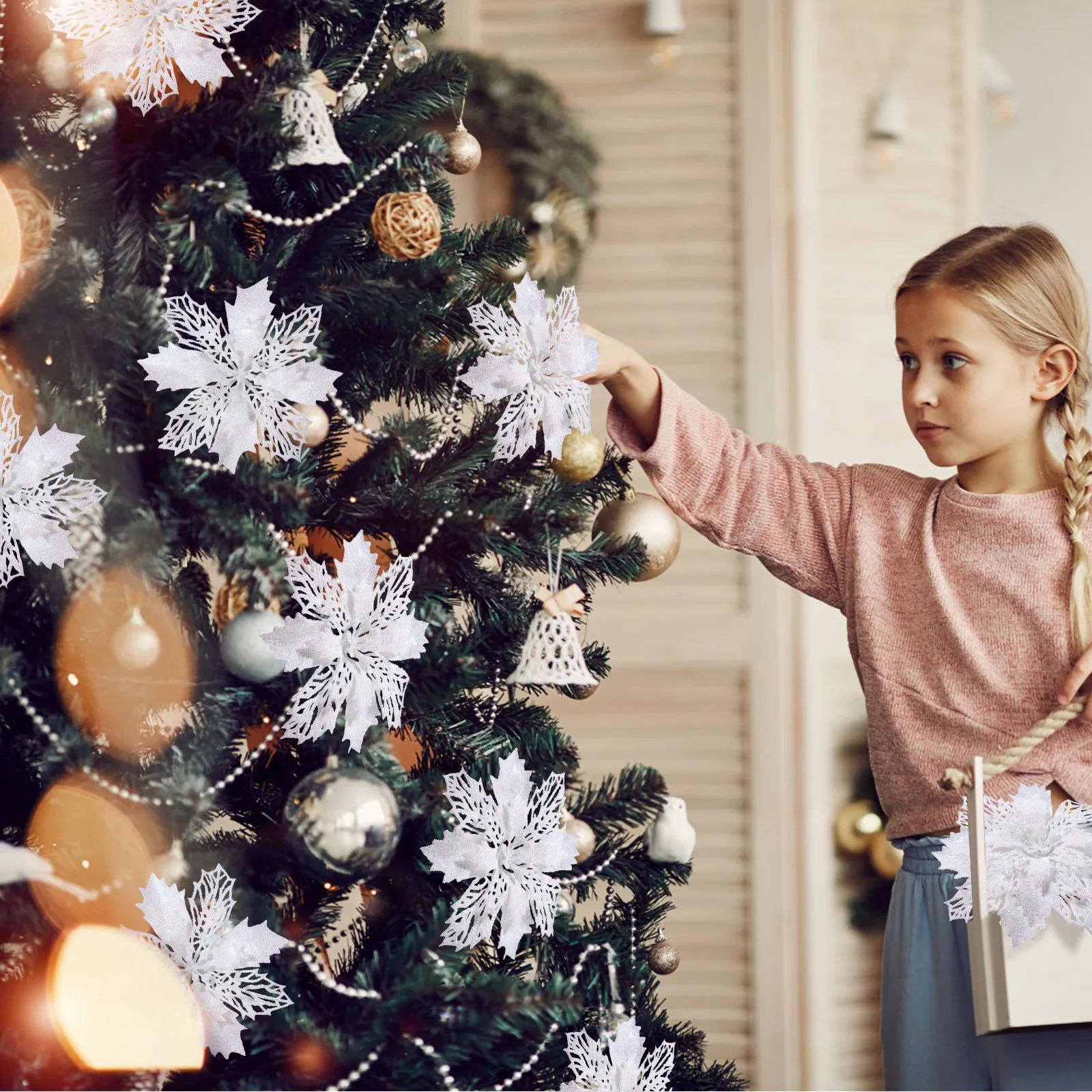 12Pcs Christmas Flower Ornaments Glitter Poinsettia Artificial Decor for Tree Wreath Party Room Festive Atmosphere Bright
12Pcs Christmas Flower Ornaments Glitter Poinsettia Artificial Decor for Tree Wreath Party Room Festive Atmosphere Bright