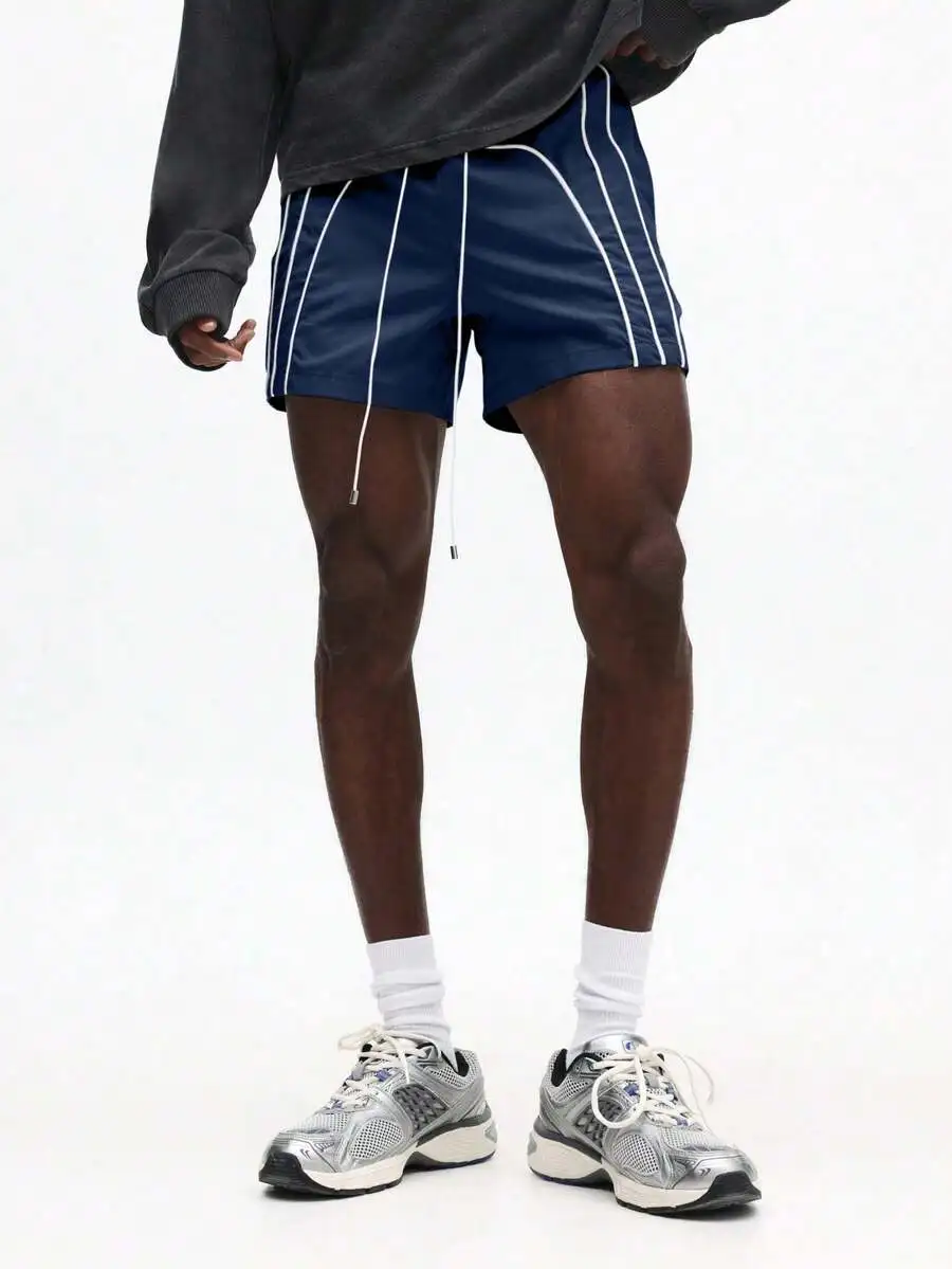 Blue Loose-Fit Shorts With White Piping And Adjustable Drawstring For Summer Casual Outfits
Blue Loose-Fit Shorts With White Piping And Adjustable Drawstring For Summer Casual Outfits