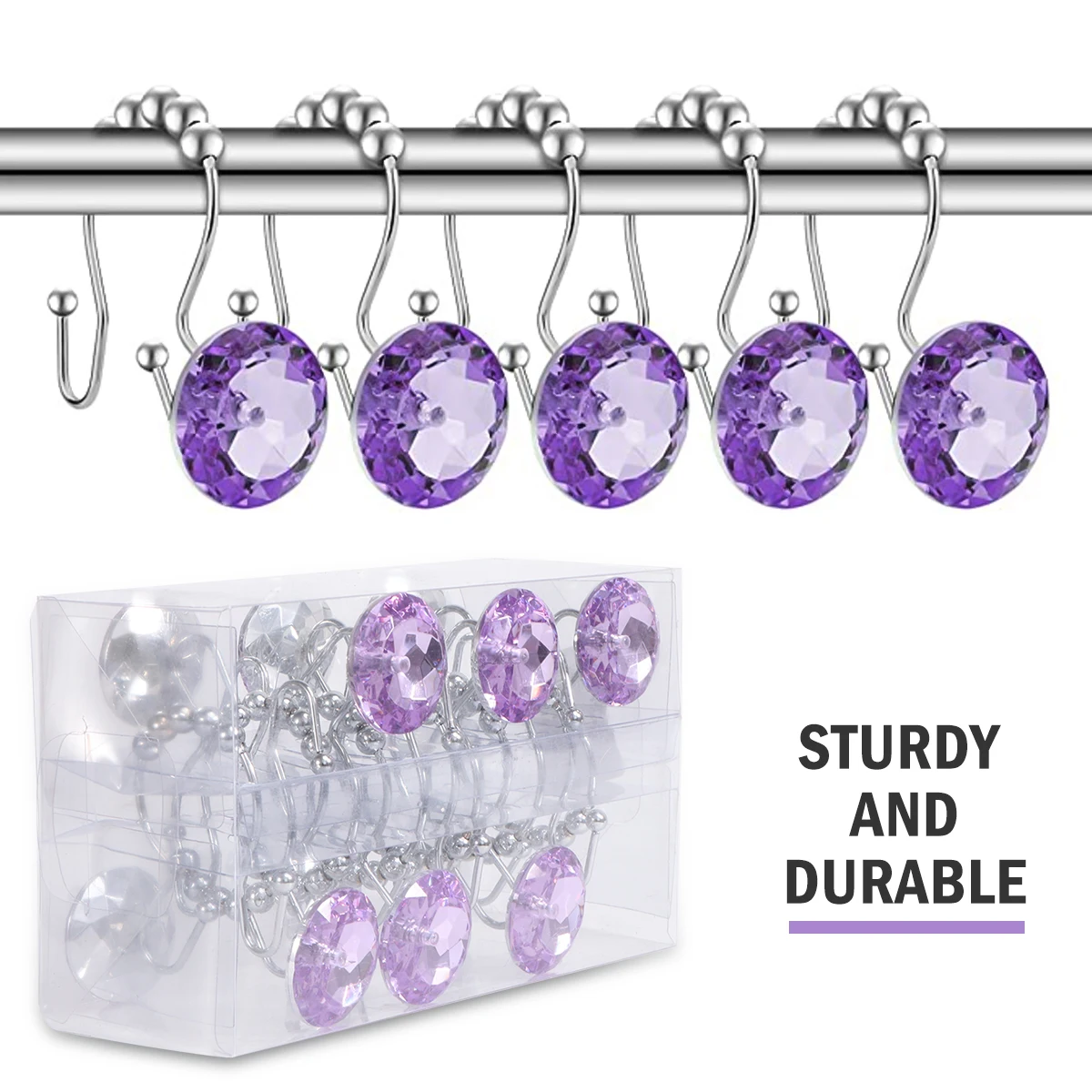 12pcs Sturdy Rhinestone Shower Hooks Glide Smoothly Double Hook Set For Curtain Liner Easy Swap Waterproof Decorative Bathroom
12pcs Sturdy Rhinestone Shower Hooks Glide Smoothly Double Hook Set For Curtain Liner Easy Swap Waterproof Decorative Bathroom