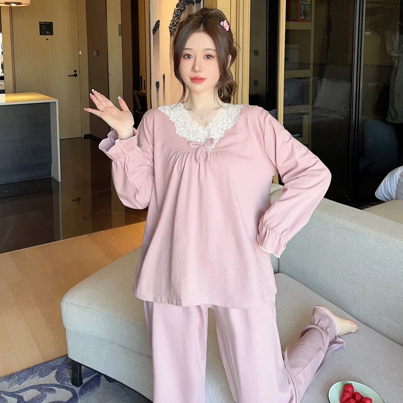 2023 Autumn Long Sleeve 100% Cotton Sexy Lace V-neck Pajama Sets for Women Korean Sleepwear Pyjama Homewear Pijama Mujer Clothes
2023 Autumn Long Sleeve 100% Cotton Sexy Lace V-neck Pajama Sets for Women Korean Sleepwear Pyjama Homewear Pijama Mujer Clothes