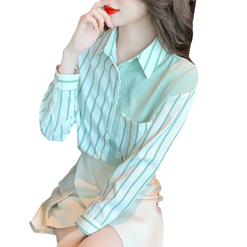 Маленькая шифоновая рубашка поло в свежую полоску для женщин, новый нишевый дизайн, нерегулярный топ с длинными рукавами
Маленькая шифоновая рубашка поло в свежую полоску для женщин, новый нишевый дизайн, нерегулярный топ с длинными рукавами