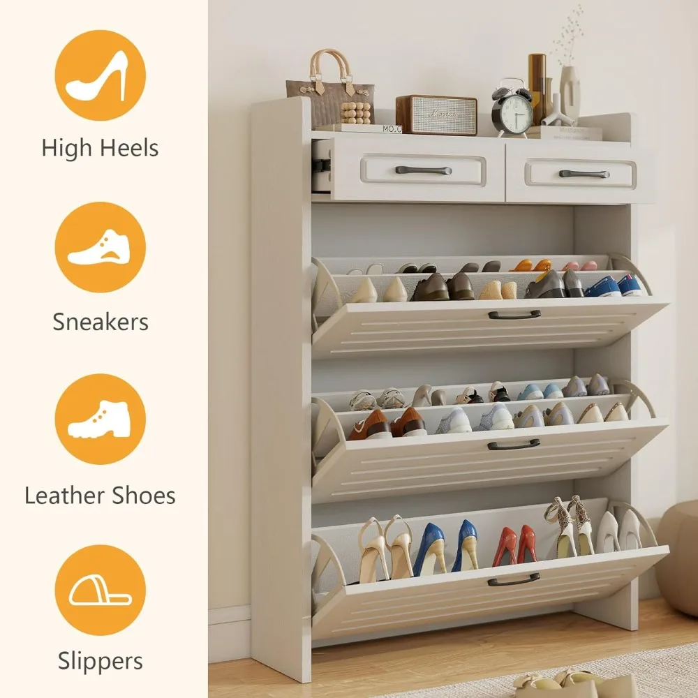 Shoe Cabinet for Entryway, Narrow Shoe Storage Cabinet with 3 Flip Drawers and 2 Top Drawers, Modern Shoe Rack, Customized
Shoe Cabinet for Entryway, Narrow Shoe Storage Cabinet with 3 Flip Drawers and 2 Top Drawers, Modern Shoe Rack, Customized