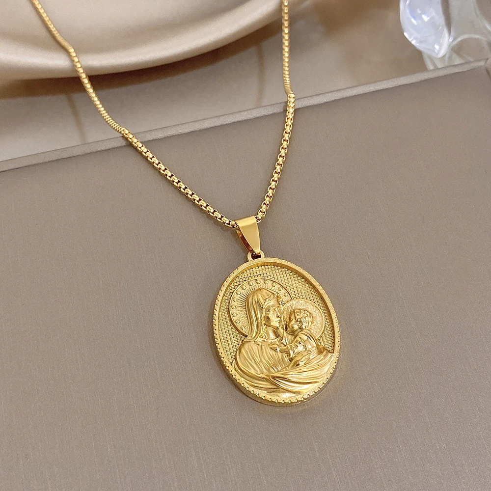 Freetry Vintage Relief Oval Pendant Stainless Steel Necklace for Women Golden Waterproof Adjustable Necklace Jewelry Accessories
Freetry Vintage Relief Oval Pendant Stainless Steel Necklace for Women Golden Waterproof Adjustable Necklace Jewelry Accessories