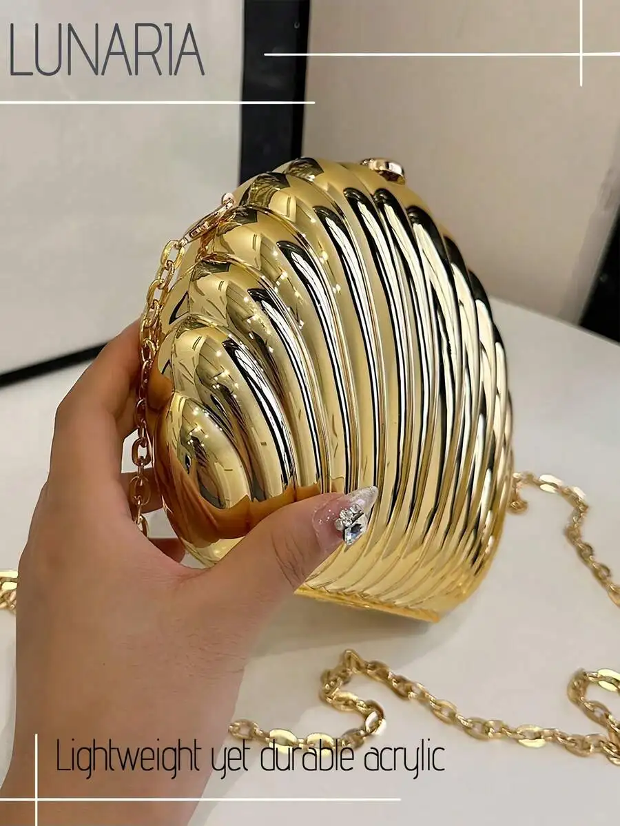 Golden Shell Acrylic Evening Clutch With Chain Strap For Formal Events, Parties, Weddings And Dinners
Golden Shell Acrylic Evening Clutch With Chain Strap For Formal Events, Parties, Weddings And Dinners