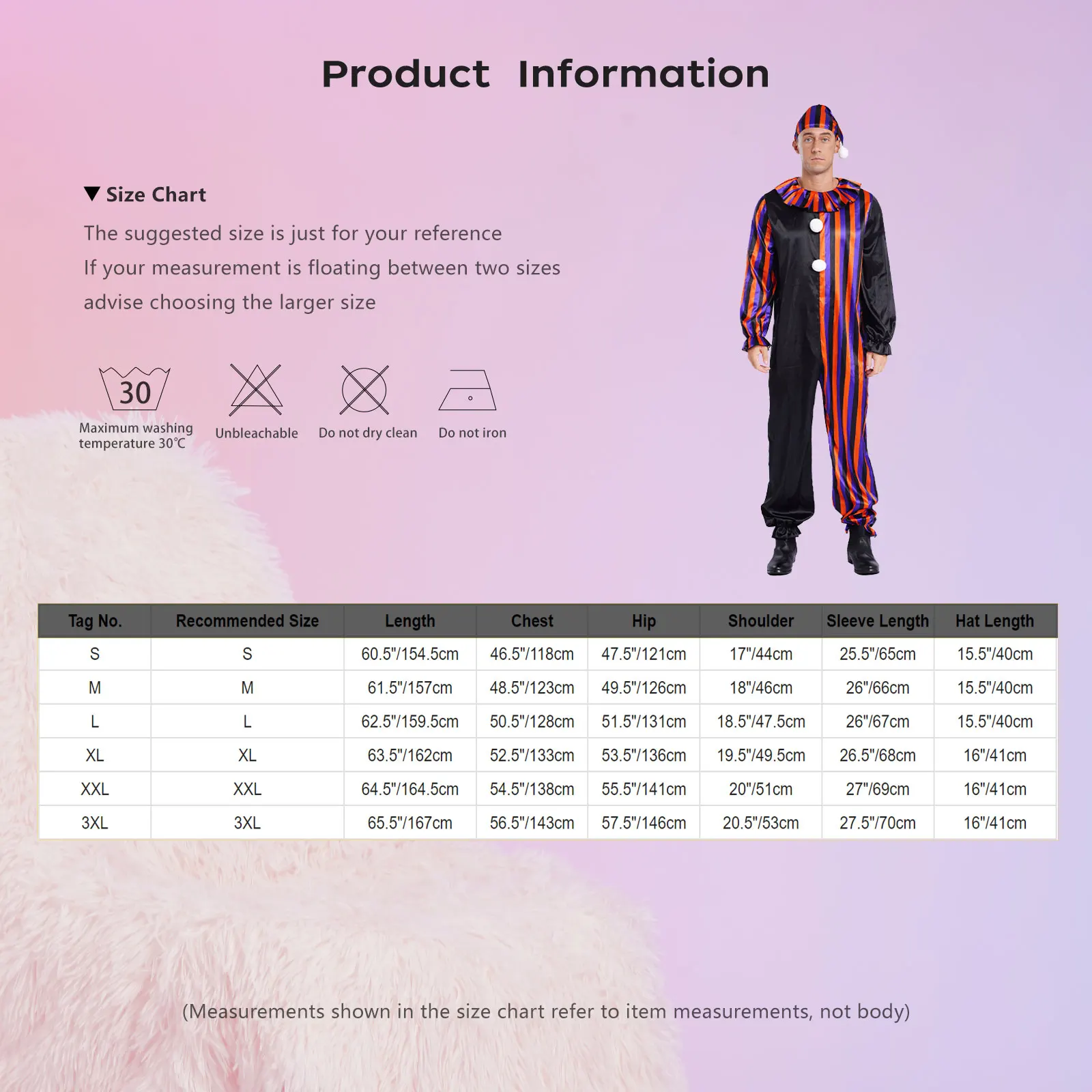 2Pcs Men Halloween Clown Costume Long Sleeve Stripes Pompoms Jumpsuit with Hat Set The Killer Clown Joker Cosplay Costume
2Pcs Men Halloween Clown Costume Long Sleeve Stripes Pompoms Jumpsuit with Hat Set The Killer Clown Joker Cosplay Costume
