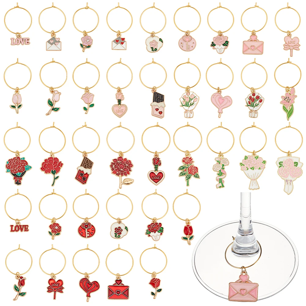 38Pcs 38 Styles Valentine's Day Brass Wine Glass Charms with Alloy Enamel Flower Heart Charms Mixed Shapes Golden Mixed Color
38Pcs 38 Styles Valentine's Day Brass Wine Glass Charms with Alloy Enamel Flower Heart Charms Mixed Shapes Golden Mixed Color