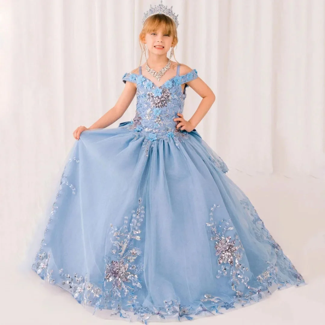 Quality Luxury Sky Blue Flower Girl Dress for Wedding Appliques Shiny Sequins with Bow Floor Length Princess Quinceanra Gowns
Quality Luxury Sky Blue Flower Girl Dress for Wedding Appliques Shiny Sequins with Bow Floor Length Princess Quinceanra Gowns