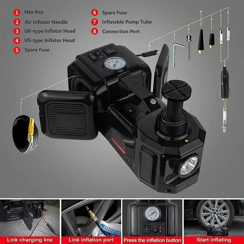 12V 3 in 1 Electric Car Jack Kit 5Ton Electric Hydraulic Jack With Impact Wrench Compressor LED Light Portable Lift Tool For Car
12V 3 in 1 Electric Car Jack Kit 5Ton Electric Hydraulic Jack With Impact Wrench Compressor LED Light Portable Lift Tool For Car