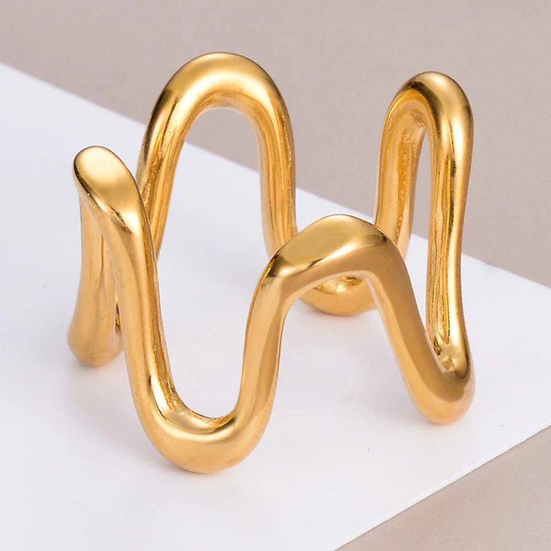 Gold Color Big Waves New Design Ring Simple Irregular Jewelry for Women Stainless Steel Metal Waterproof Gift
Gold Color Big Waves New Design Ring Simple Irregular Jewelry for Women Stainless Steel Metal Waterproof Gift