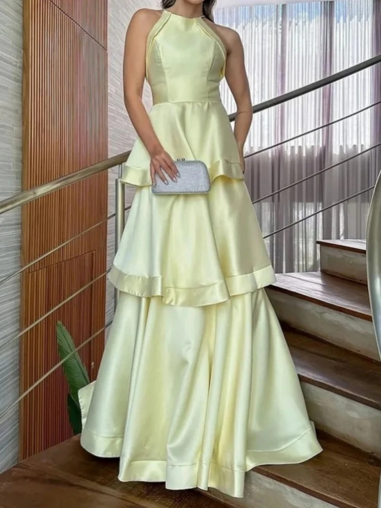 A2723 High End Light Yellow Evening Dress O-Neck Satin Tiered Skirt Long Prom Special Occasion Wear Prom Wedding PartyCustomized
A2723 High End Light Yellow Evening Dress O-Neck Satin Tiered Skirt Long Prom Special Occasion Wear Prom Wedding PartyCustomized