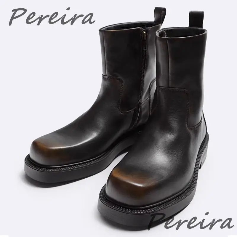 British Style Men's Ankle Boots Fashion Square Toe Thick Soled Side Zipper Chelsea Shoes Retro Genuine Leather High Top Shoes
British Style Men's Ankle Boots Fashion Square Toe Thick Soled Side Zipper Chelsea Shoes Retro Genuine Leather High Top Shoes