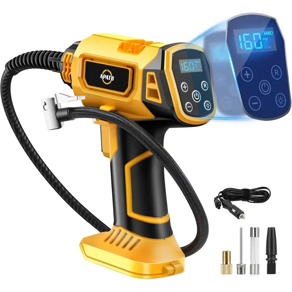 Аккумуляторный портативный насос 20В Max, 150PSI, с цифровым манометром для накачки шин автомобилей, мотоциклов, велосипедов и других транспортных средств.
Аккумуляторный портативный насос 20В Max, 150PSI, с цифровым манометром для накачки шин автомобилей, мотоциклов, велосипедов и других транспортных средств.