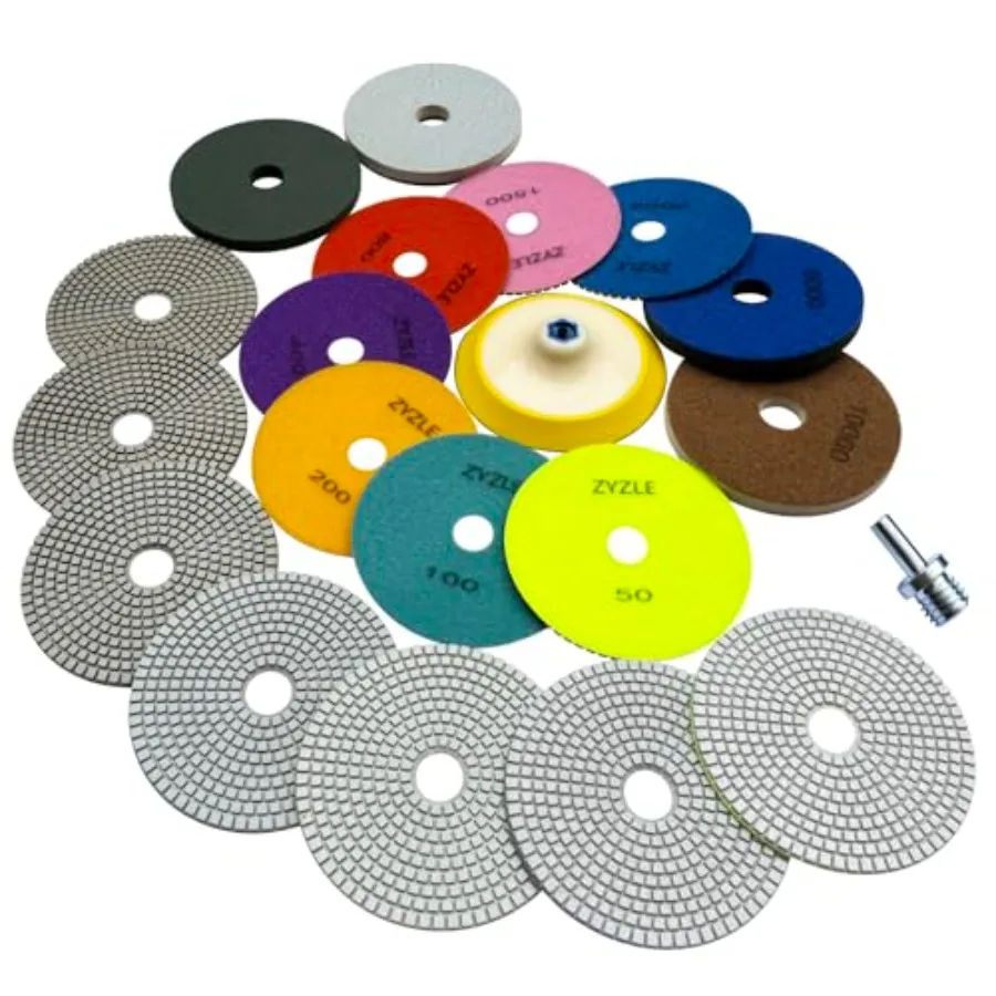 Diamond Polishing Pads 11 PCS Wet/Dry Polishing Kit 50-10000 Grit with 5/8"-11 Backer Pad for Granite Marble Concrete Tile Ston
Diamond Polishing Pads 11 PCS Wet/Dry Polishing Kit 50-10000 Grit with 5/8"-11 Backer Pad for Granite Marble Concrete Tile Ston