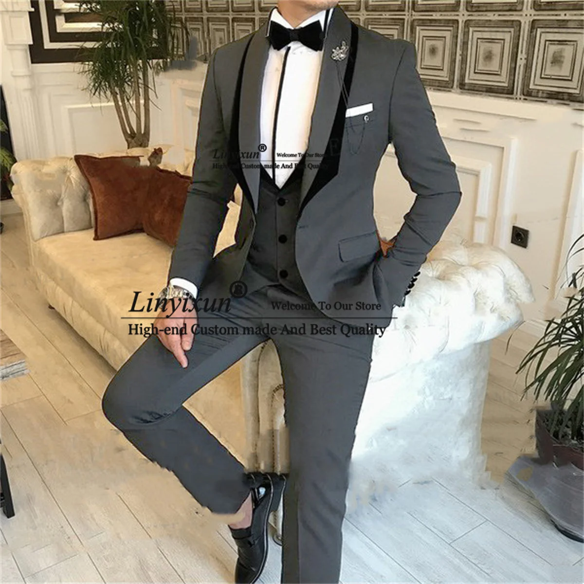 Latest Gray Men Suits Slim Black Lapel Groom Wedding Tuxedo 3 Pieces Set Prom Business Male Blazer Vest Pants Outfit Ropa Hombre
Latest Gray Men Suits Slim Black Lapel Groom Wedding Tuxedo 3 Pieces Set Prom Business Male Blazer Vest Pants Outfit Ropa Hombre