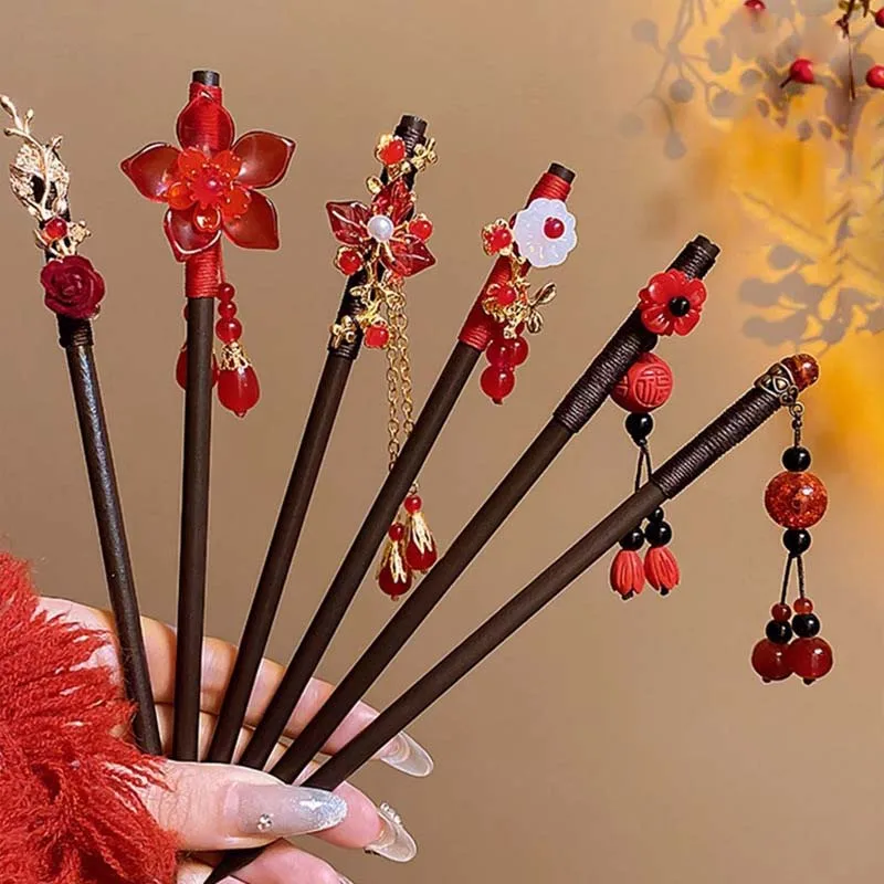 Retro Red Flower Wooden Hair Stick For Women 2025 New Year Hanfu Hairpin Chinese Style Hair Fork Hanfu Accessories
Retro Red Flower Wooden Hair Stick For Women 2025 New Year Hanfu Hairpin Chinese Style Hair Fork Hanfu Accessories