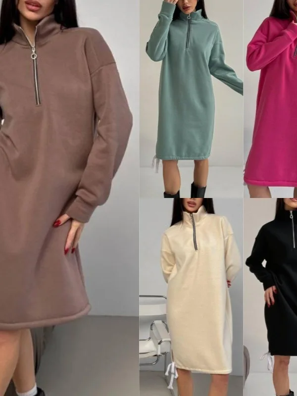 High Neck Pullover Sweater Dress Women's Warmth Half Zip Hoodie Dress Long Sleeve Polyester Fiber Pure Color Autumn Fashion
High Neck Pullover Sweater Dress Women's Warmth Half Zip Hoodie Dress Long Sleeve Polyester Fiber Pure Color Autumn Fashion