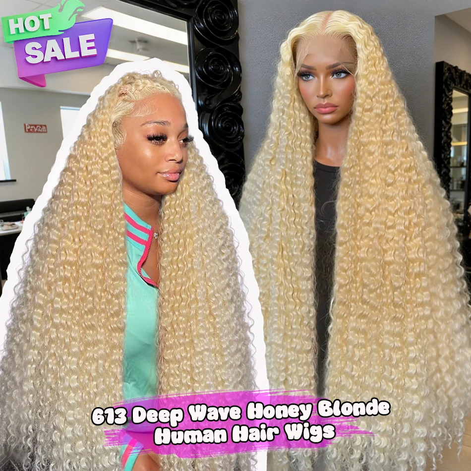 613 Blonde Deep Wave 13x4 Lace Front Human Hair Wig 30 38 Inch 260% Density Pre Plucked Natural Hairline Brazilian Hair Curly Wig
613 Blonde Deep Wave 13x4 Lace Front Human Hair Wig 30 38 Inch 260% Density Pre Plucked Natural Hairline Brazilian Hair Curly Wig