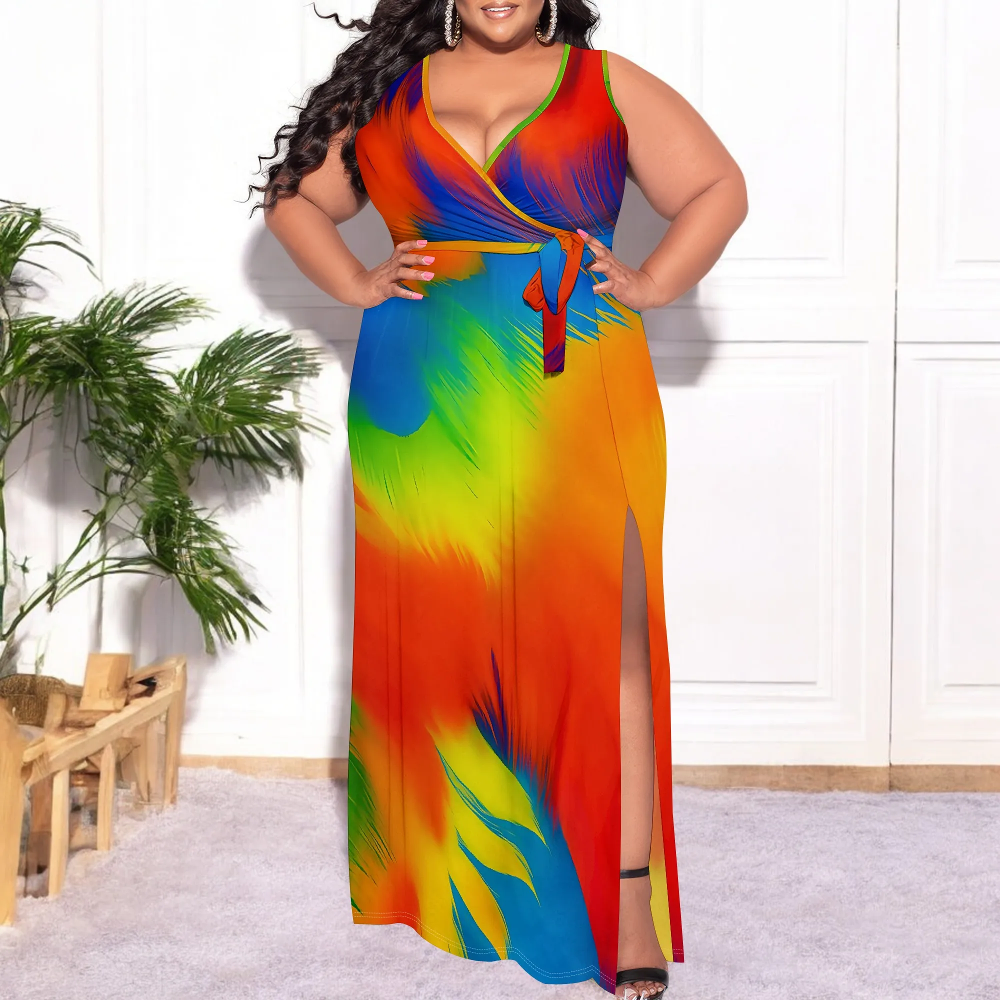 Rainbow Abstract Print Plus Size Dress XL-6XL Sleeveless V-Neck Wrap Maxi Style with Slit for Pride, Festival or Afro Streetwear
Rainbow Abstract Print Plus Size Dress XL-6XL Sleeveless V-Neck Wrap Maxi Style with Slit for Pride, Festival or Afro Streetwear