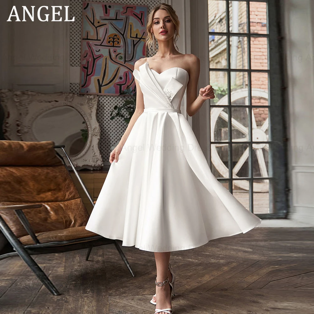 ANGEL Simple Satin Wedding Dresses For Women Strapless Bride Gowns Lace Up Backless Bridal Party Robe De Soirée A-line Short
ANGEL Simple Satin Wedding Dresses For Women Strapless Bride Gowns Lace Up Backless Bridal Party Robe De Soirée A-line Short