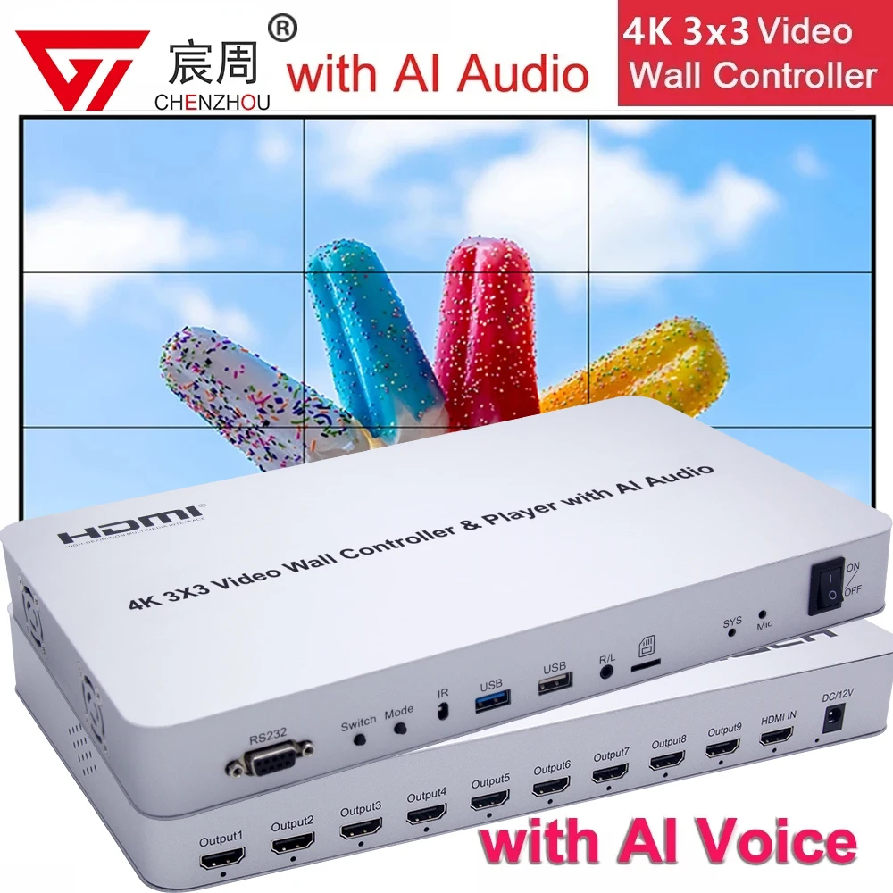 Контроллер видеостены 4K 3x3 HDMI, 2x2, плеер, процессор для сшивания экрана, сварочный аппарат для TF-карты, USB-ПК, многоэкранная строчка, проце
Контроллер видеостены 4K 3x3 HDMI, 2x2, плеер, процессор для сшивания экрана, сварочный аппарат для TF-карты, USB-ПК, многоэкранная строчка, проце
