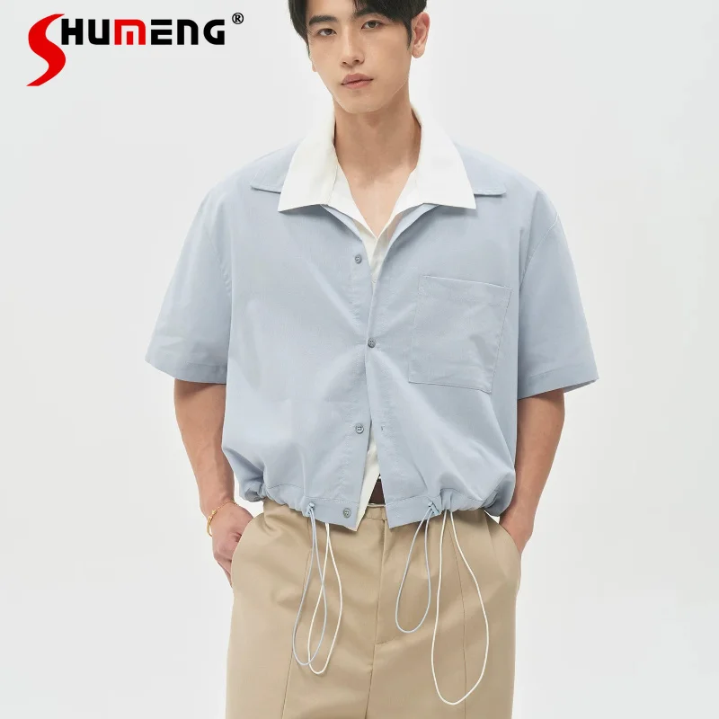 2026 Men's Summer New Chic Shirt Men's Lapel Drawstring High-end Loose Short-sleeve Tops Pocket Decorative Color Matching Shirts
2026 Men's Summer New Chic Shirt Men's Lapel Drawstring High-end Loose Short-sleeve Tops Pocket Decorative Color Matching Shirts