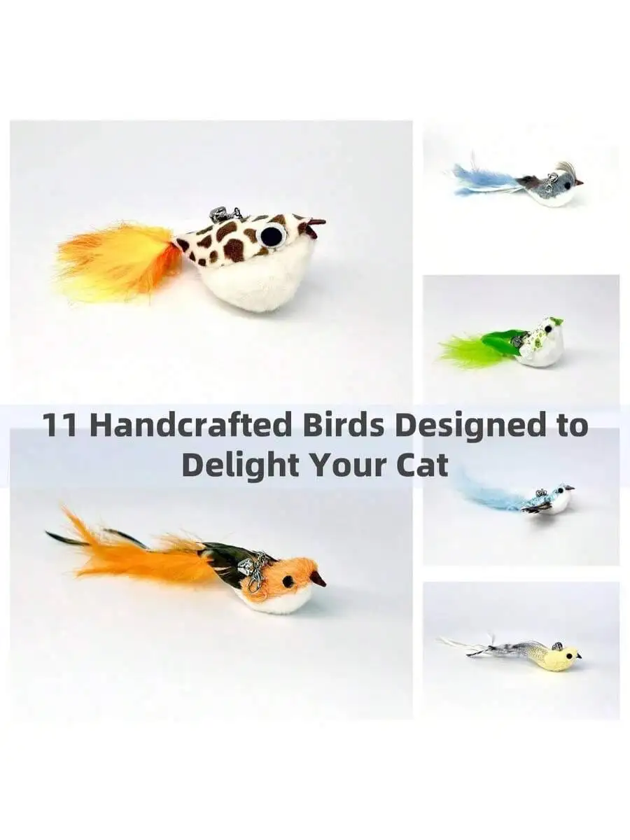11PCS Handmade Bird Cat Toys With Bell Clip-On Wand Attachments For Indoor Cats
11PCS Handmade Bird Cat Toys With Bell Clip-On Wand Attachments For Indoor Cats