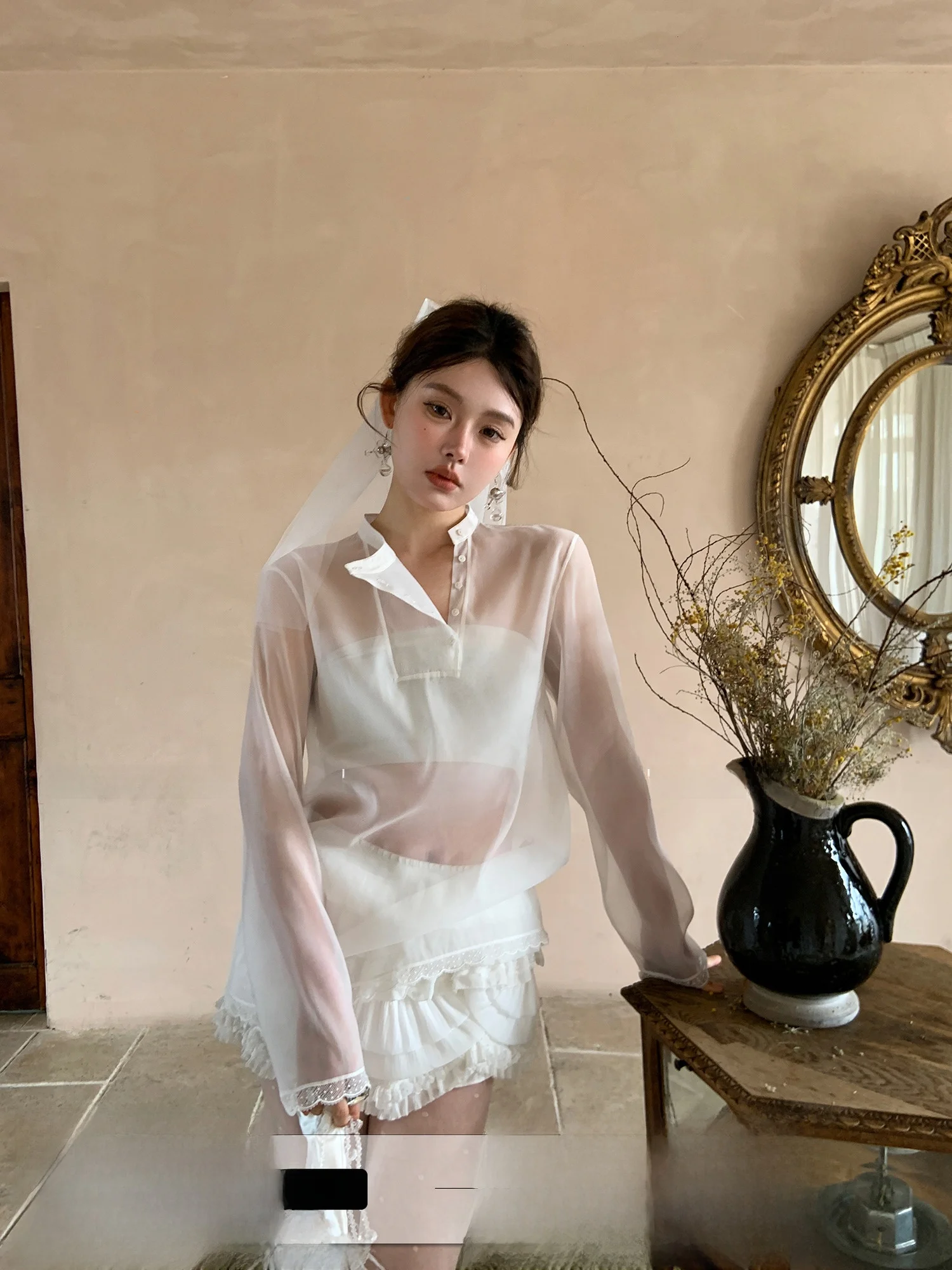 KAS Chinese Sle Lace See-tough Stand Collar Open Cardigan irt Loose Fit Long Sve Thin Spring Summer Top
KAS Chinese Sle Lace See-tough Stand Collar Open Cardigan irt Loose Fit Long Sve Thin Spring Summer Top