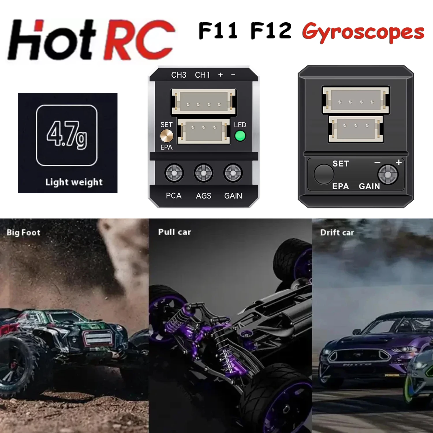 HOTRC F11 F12 Gyroscope For Remote Control Large footed cars Rally cars Drift cars Mosquito cars Remote control boats Parts
HOTRC F11 F12 Gyroscope For Remote Control Large footed cars Rally cars Drift cars Mosquito cars Remote control boats Parts