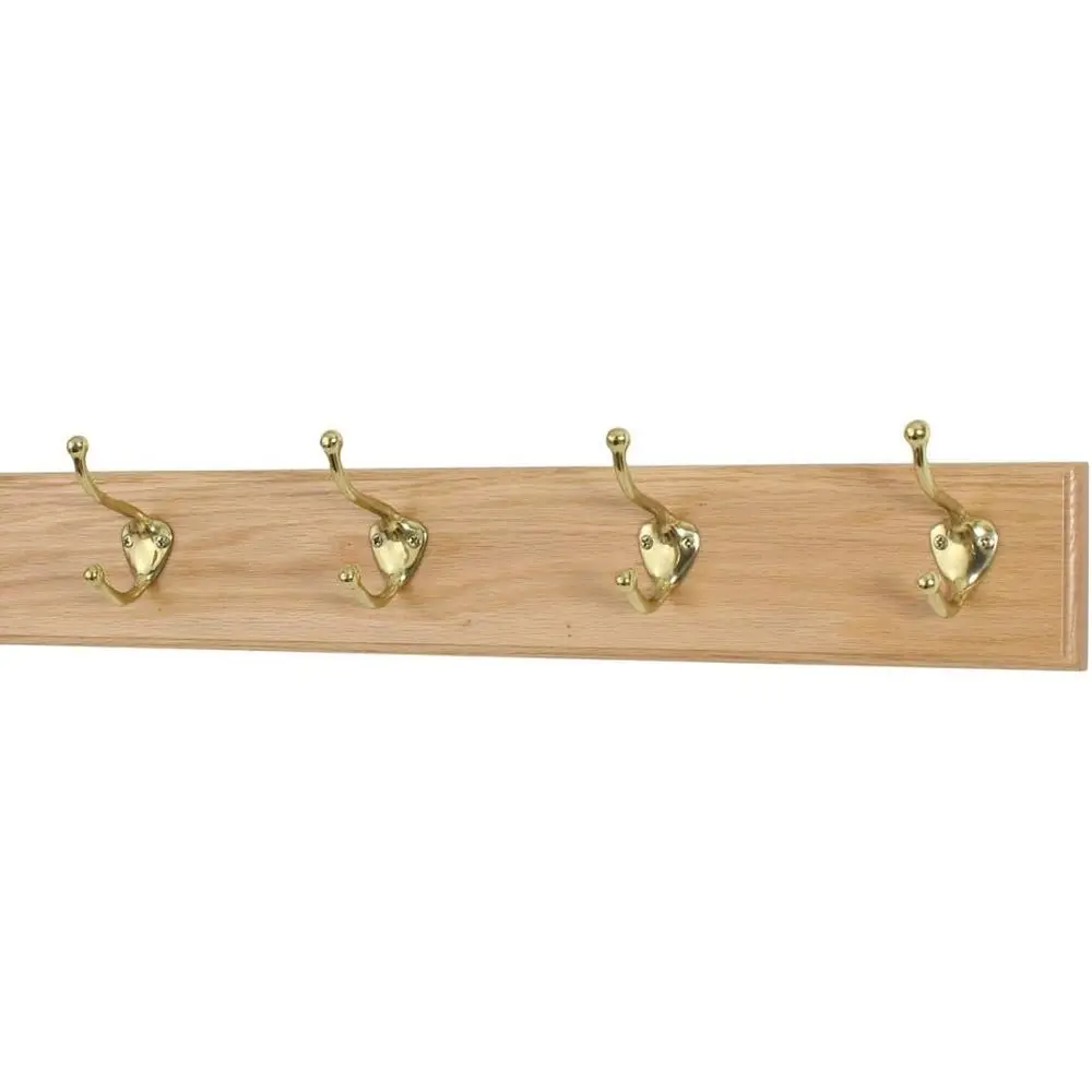 Natural Oak and Brass Wall-Mounted Coat Rack with 4 Hooks, USA Crafted
Natural Oak and Brass Wall-Mounted Coat Rack with 4 Hooks, USA Crafted