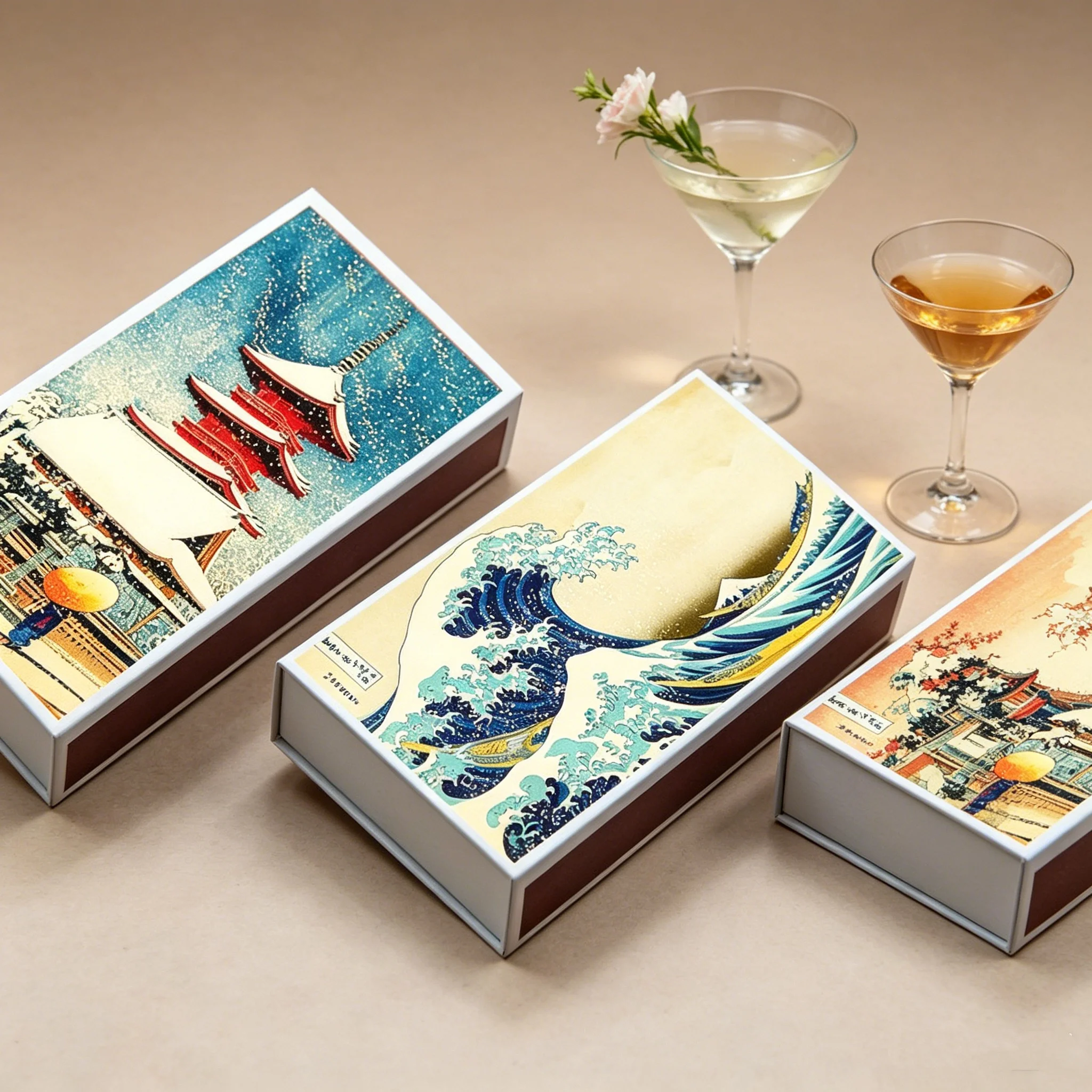 Japanese Art Matchbox Set, Ukiyo-e Wave Design, Large Match Boxes
Japanese Art Matchbox Set, Ukiyo-e Wave Design, Large Match Boxes