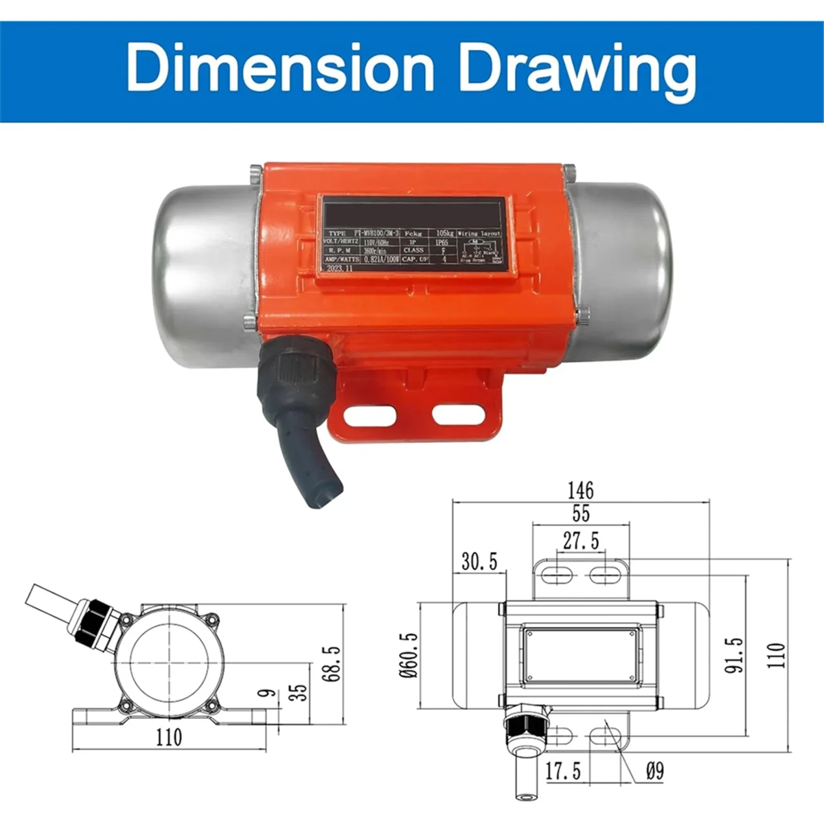 ABNJ Concrete Vibration Motor Single Phase AC 110V 3600RPM Vibration Motor with Power Plug for Shaker Table 40W US Plug
ABNJ Concrete Vibration Motor Single Phase AC 110V 3600RPM Vibration Motor with Power Plug for Shaker Table 40W US Plug