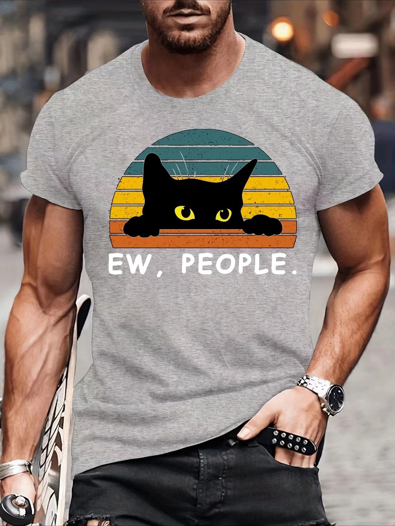 Men's casual black cat cotton printed T-shirt, short-sleeved round neck hip-hop style T-shirt summer holiday gift
Men's casual black cat cotton printed T-shirt, short-sleeved round neck hip-hop style T-shirt summer holiday gift