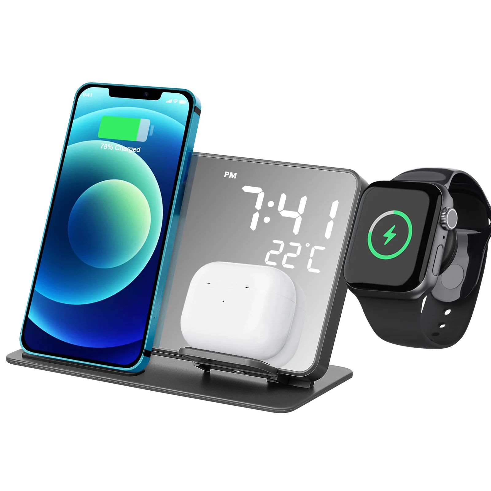 Wireless Charging 4 1 Stand Station for Multiple Devices Phone Silicone Dock with Clock 4-in-1
Wireless Charging 4 1 Stand Station for Multiple Devices Phone Silicone Dock with Clock 4-in-1