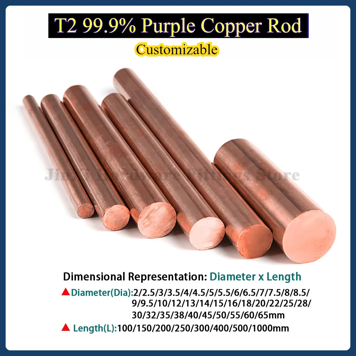 T2 Purple Copper Rod 99.9% Red Copper Solid Rod Pure Copper Rod Dia 2-65mm L100-1000mm
T2 Purple Copper Rod 99.9% Red Copper Solid Rod Pure Copper Rod Dia 2-65mm L100-1000mm