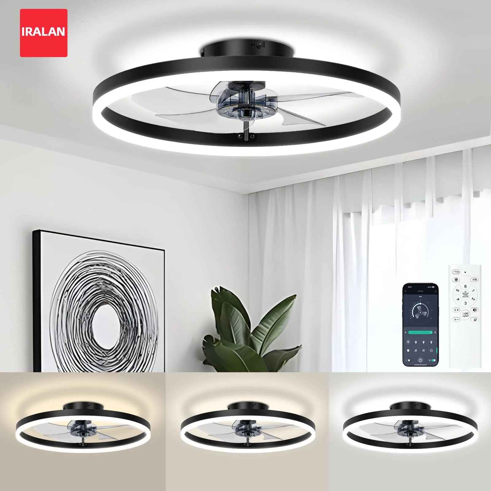 IRALAN LED Ceiling Fan with Light APP&Remote Control Dimmable Reversible Motor Energy Saving Lamp for Living Room Bedroom Study
IRALAN LED Ceiling Fan with Light APP&Remote Control Dimmable Reversible Motor Energy Saving Lamp for Living Room Bedroom Study