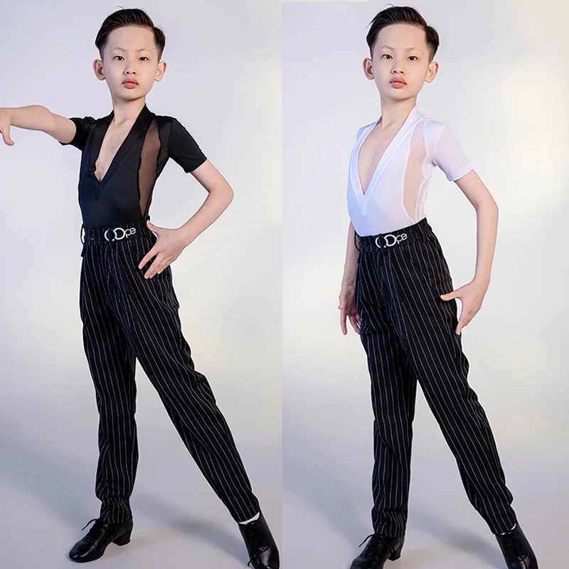 Kids Boys Latin Dance Clothes Short Sleeves Tops Striped Pants Cha Cha Dance Practice Training Sets Ballroom Dance Wear BL13231
Kids Boys Latin Dance Clothes Short Sleeves Tops Striped Pants Cha Cha Dance Practice Training Sets Ballroom Dance Wear BL13231