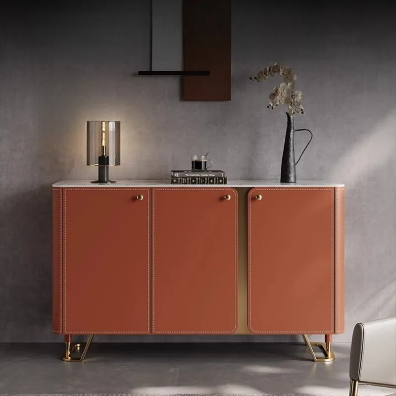 Modern minimalist slate - Italian style light luxury saddle leather side cabinet
Modern minimalist slate - Italian style light luxury saddle leather side cabinet