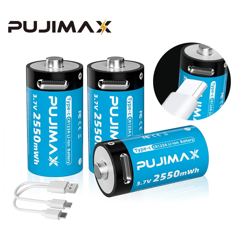 PUJIMAX New 3.7V CR123A Lithium Batteries 2550mWh Rechargeable Li-ion Battery Support Type C Cable Charging For Flashlights Toy
PUJIMAX New 3.7V CR123A Lithium Batteries 2550mWh Rechargeable Li-ion Battery Support Type C Cable Charging For Flashlights Toy