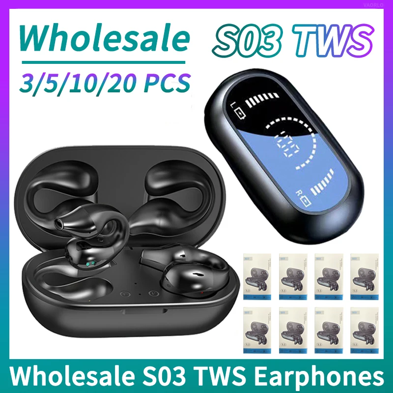 Wholesale S03 TWS Earphone 3/5/10/20 PCS/Lots Ear Clip Earring Wireless Headphones Bluetooth Headsets Bone Conduction Concept
Wholesale S03 TWS Earphone 3/5/10/20 PCS/Lots Ear Clip Earring Wireless Headphones Bluetooth Headsets Bone Conduction Concept