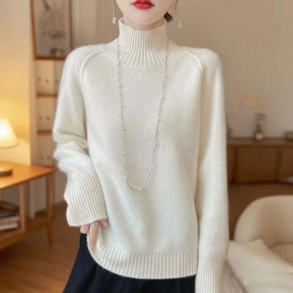 Women Knit Pullover Blouse High Collar Thick Warm Tops Loose Fit Cashmere Sweater Autumn Winter Woman 100% Merino Wool Sweater
Women Knit Pullover Blouse High Collar Thick Warm Tops Loose Fit Cashmere Sweater Autumn Winter Woman 100% Merino Wool Sweater