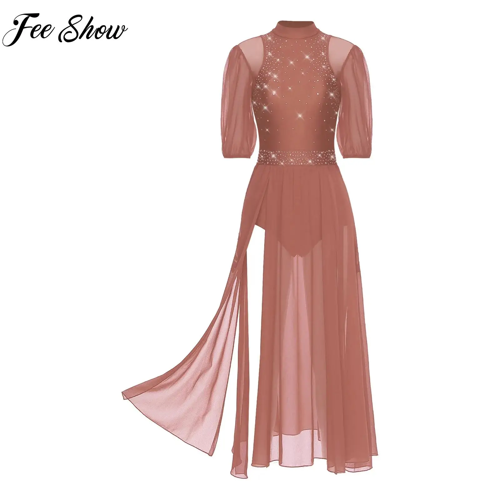 Womens Modern Lyrical Dance Dress Ballet Gymnastics Performance Costume Shiny Rhinestone Side Split Sheer Mesh Leotard Dancewear
Womens Modern Lyrical Dance Dress Ballet Gymnastics Performance Costume Shiny Rhinestone Side Split Sheer Mesh Leotard Dancewear