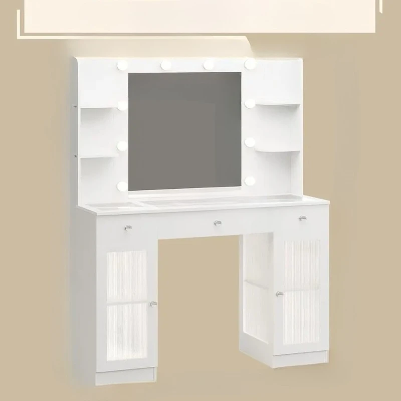 Illuminated White Makeup Vanity Desk with Glass Top, Crystal Knobs, and Power Outlets
Illuminated White Makeup Vanity Desk with Glass Top, Crystal Knobs, and Power Outlets