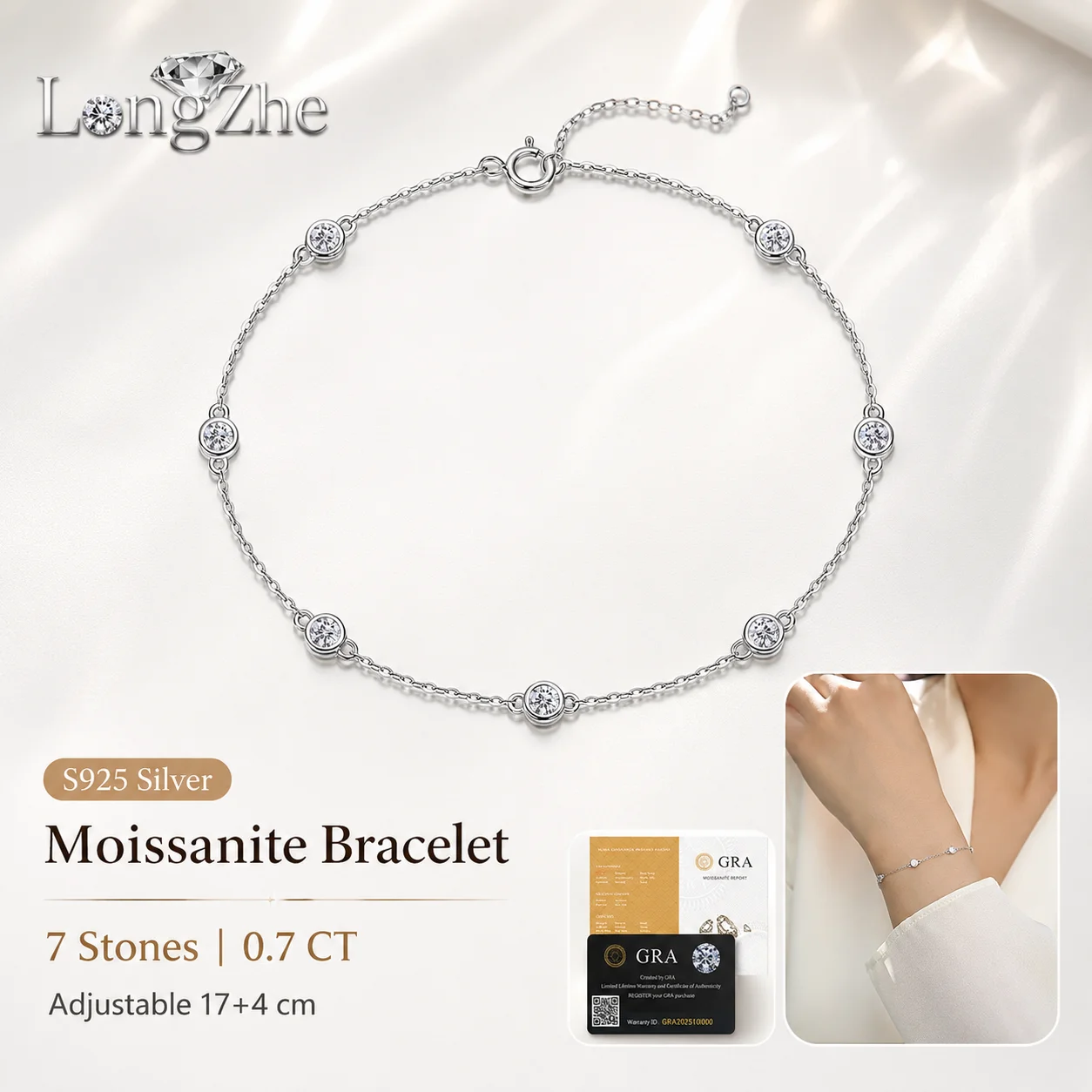 S925 Sterling Silver Moissanite Bracelet Seven Stone Bezel Set Station Chain for Women Daily Wear Anniversary Fine Jewelry Gift
S925 Sterling Silver Moissanite Bracelet Seven Stone Bezel Set Station Chain for Women Daily Wear Anniversary Fine Jewelry Gift