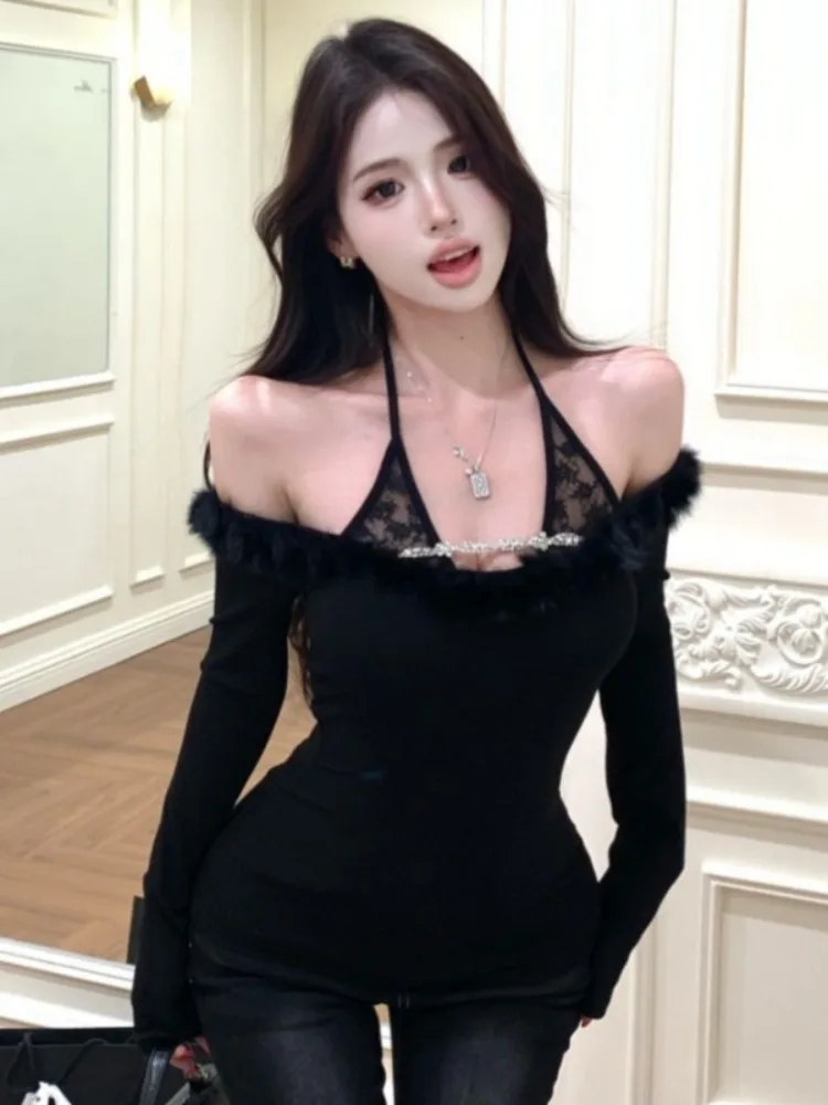 Sexy Lace Splice Knitted Base Shirt Slim Fit One Shoulder Hanging Neck Top Inner Wear Autumn Winter New Style Korean Version ...
Sexy Lace Splice Knitted Base Shirt Slim Fit One Shoulder Hanging Neck Top Inner Wear Autumn Winter New Style Korean Version ...