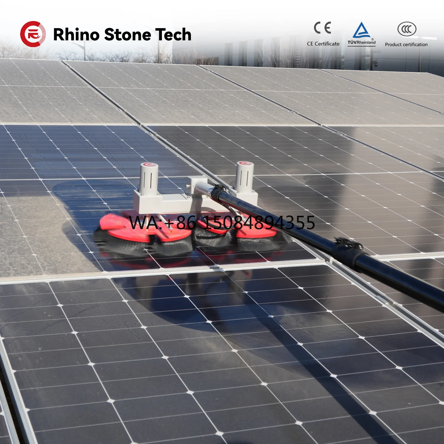 Brushless Motor Dual Disc Rotating Solar Panel Cleaning Brush with Water Washing Function
Brushless Motor Dual Disc Rotating Solar Panel Cleaning Brush with Water Washing Function