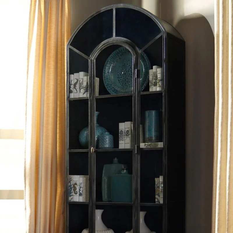 American luxury solid wood bookcase modern simple black arched glass door display case decorative French retro wine cabinet
American luxury solid wood bookcase modern simple black arched glass door display case decorative French retro wine cabinet