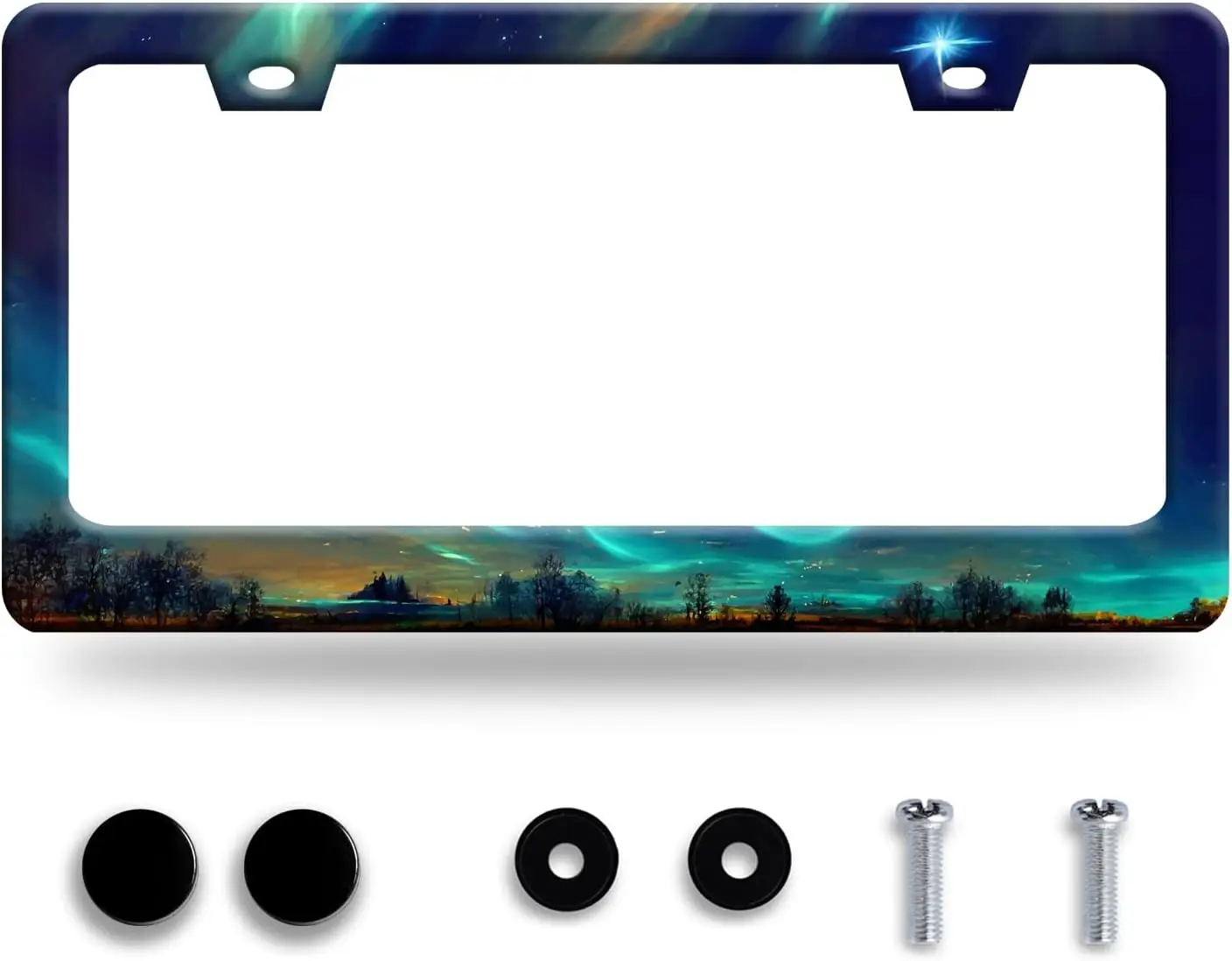 Stainless Steel License Plate Frame, Aurora Night Sky Scenery, 12x6 inch, Universal Fit for US Cars, 2 Holes & Screws Included,
Stainless Steel License Plate Frame, Aurora Night Sky Scenery, 12x6 inch, Universal Fit for US Cars, 2 Holes & Screws Included,