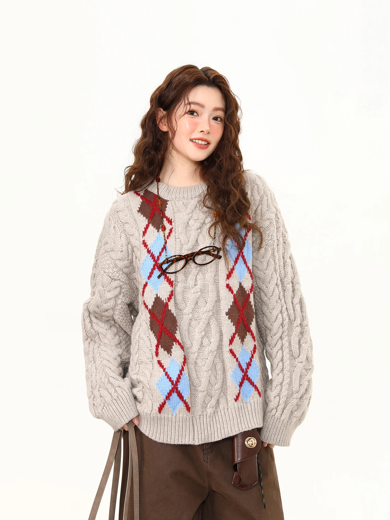 Wild Azi Vintage Aosphere Diamond id Coarse Twisted Knitwear Women's Spring Autumn Loose Lazy Sle Overhead Sweater
Wild Azi Vintage Aosphere Diamond id Coarse Twisted Knitwear Women's Spring Autumn Loose Lazy Sle Overhead Sweater