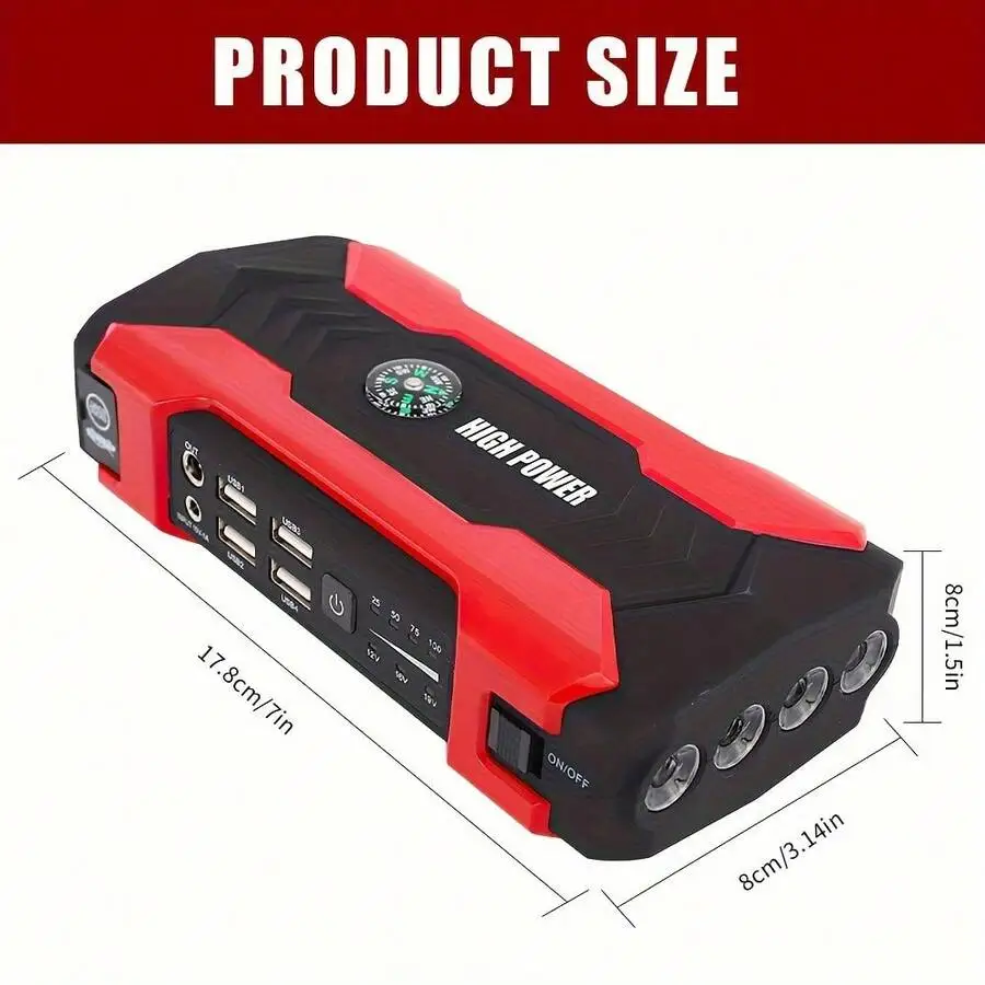 Portable Car Jump Starter Power Bank 600A 12V Emergency Booster With 4 USB Ports Flashlight Compass
Portable Car Jump Starter Power Bank 600A 12V Emergency Booster With 4 USB Ports Flashlight Compass