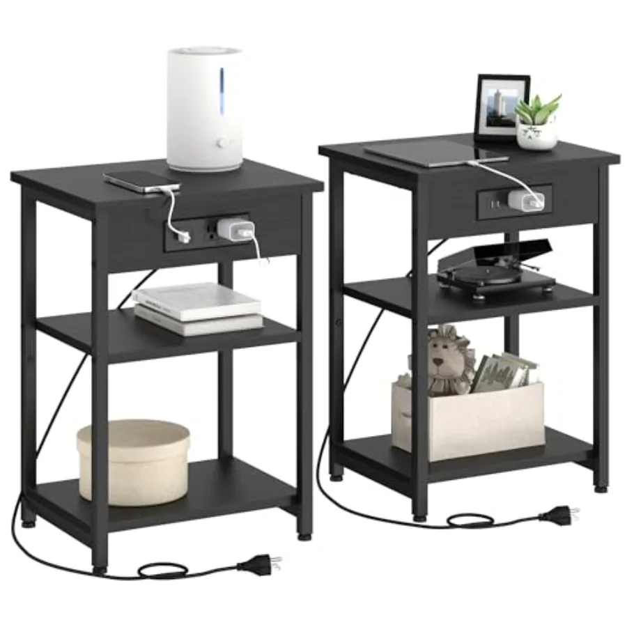 End Tables Set of 2 with Charging Station USB Ports 3 Tier Tall Night Stand with Storage Shelves Record Player Stand Narrow Sid
End Tables Set of 2 with Charging Station USB Ports 3 Tier Tall Night Stand with Storage Shelves Record Player Stand Narrow Sid